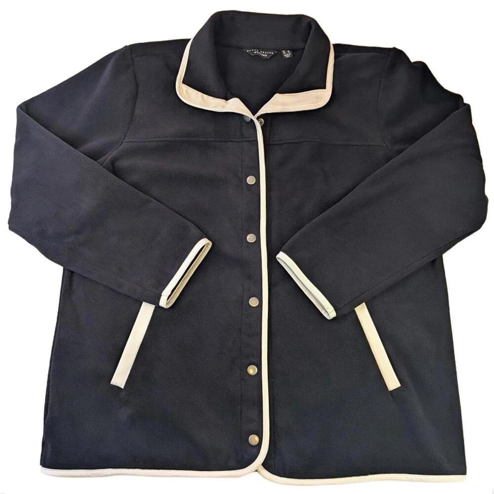Susan Graver Weekend Women's Size XL Black Fleece Jacket with Cream Trim